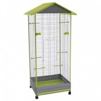 Pajarera voladera con techo a dos aguas con ruedas 